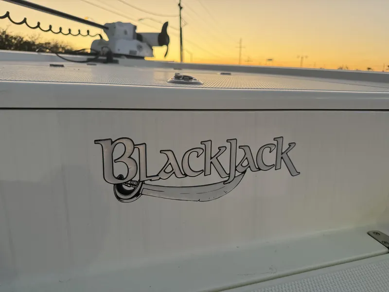 Slide: The Image of BlackJack 224 boat logo at sunset, 2013 model. - 18