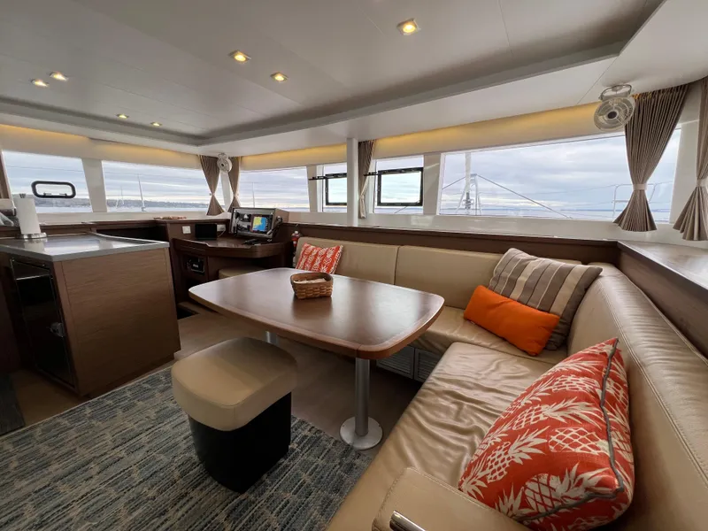 Slide: The Image of Luxurious interior of 2019 Lagoon 450 F catamaran with modern seating and decor. - 6