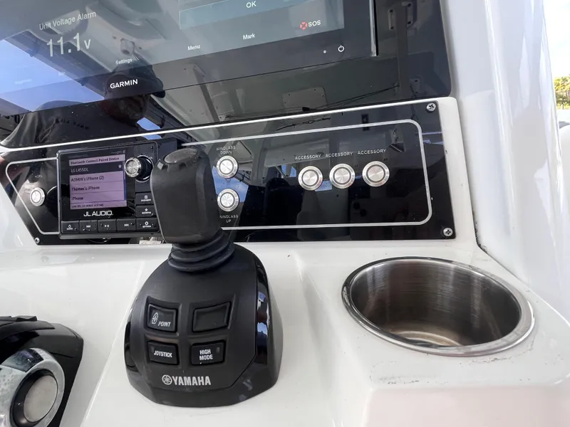 Slide: The Image of Control panel of 2021 Sea Fox 368 Commander with Yamaha joystick and Garmin display. - 6