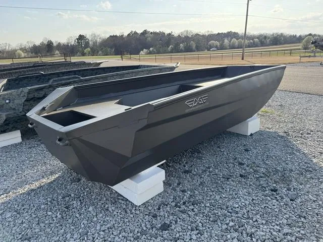 Slide: The Image of 2025 Edge Duck Boats 550 SPORTSMAN on display, gray finish, outdoor setting. - 4