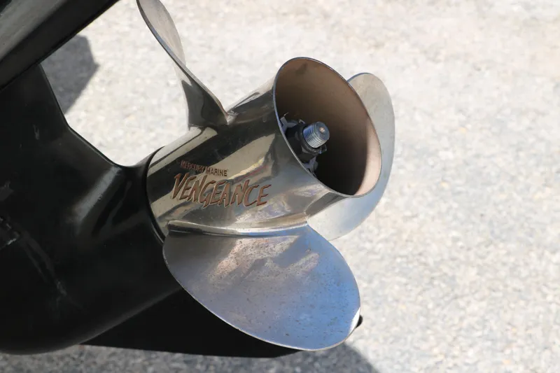 Slide: The Image of Close-up of a Mercury Marine Vengeance propeller on a 2011 Sea Ray 205 Sport boat. - 34
