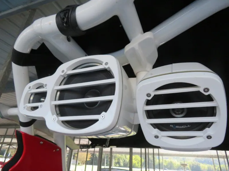 Slide: The Image of White speakers mounted on a Centurion Ri237 boat, 2017 model. - 13