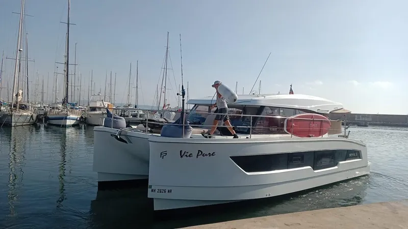 Slide: The Image of Control panel of 2021 Fountaine Pajot MY4.S yacht, featuring various electronic and lighting functions. - 44