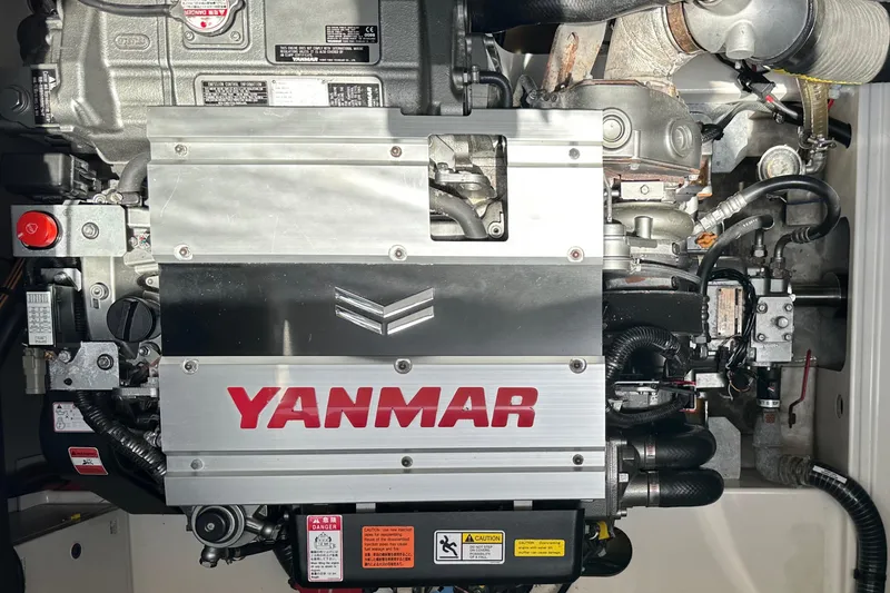 Slide: The Image of Yanmar engine in 2021 Fountaine Pajot MY4.S motor yacht, showcasing mechanical components. - 48