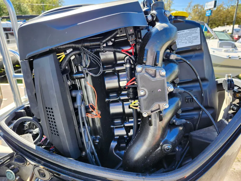 Slide: The Image of 2023 Sun Tracker Fishin' Barge 20 DLX engine, detailed view of internal components. - 40