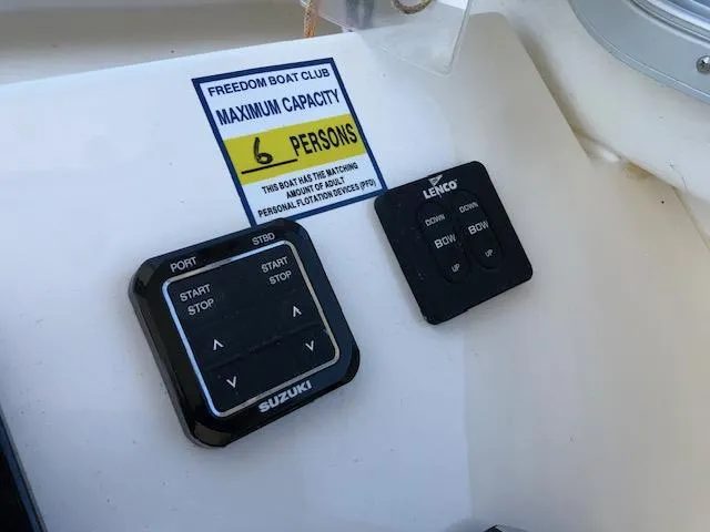 Slide: The Image of Control panel of 2022 May-Craft 2700 Pilot House, showing Suzuki and Lenco controls. - 11