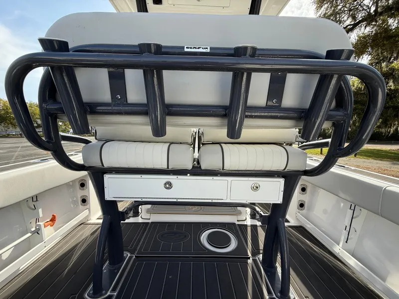 Slide: The Image of 2021 Sea Fox 248 Commander boat interior with seating and storage compartments. - 22