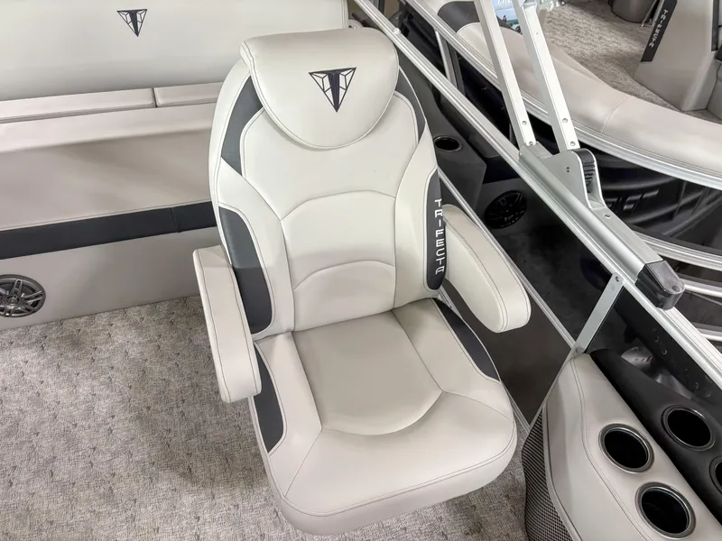 Slide: The Image of Luxurious seating in 2025 Trifecta 22 UL LE T pontoon boat, featuring premium upholstery and design. - 10