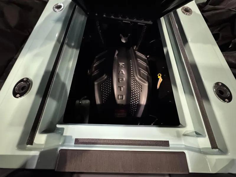 Slide: The Image of 2025 Moomba Max engine compartment showcasing Raptor engine design. - 44