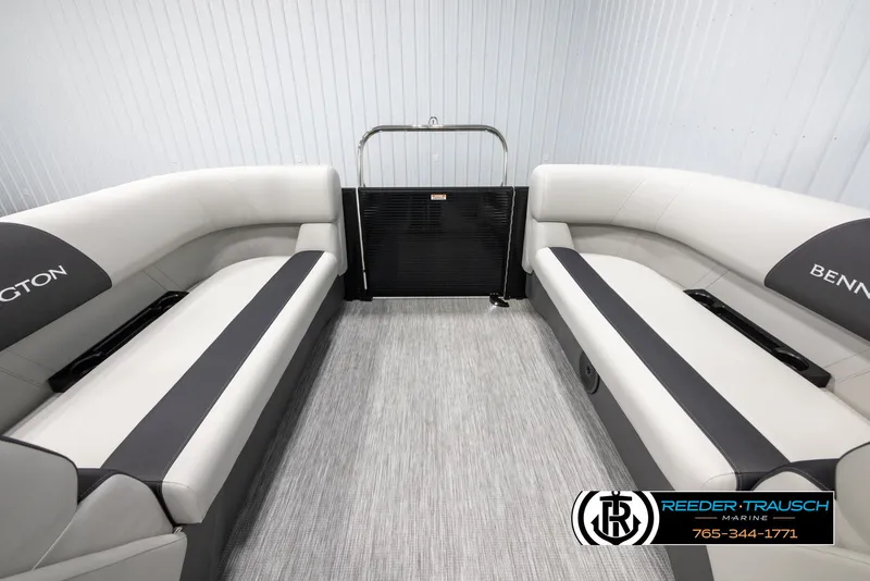 Slide: The Image of 2025 Bennington 22 SSRSE pontoon boat interior with sleek seating and modern design. - 15