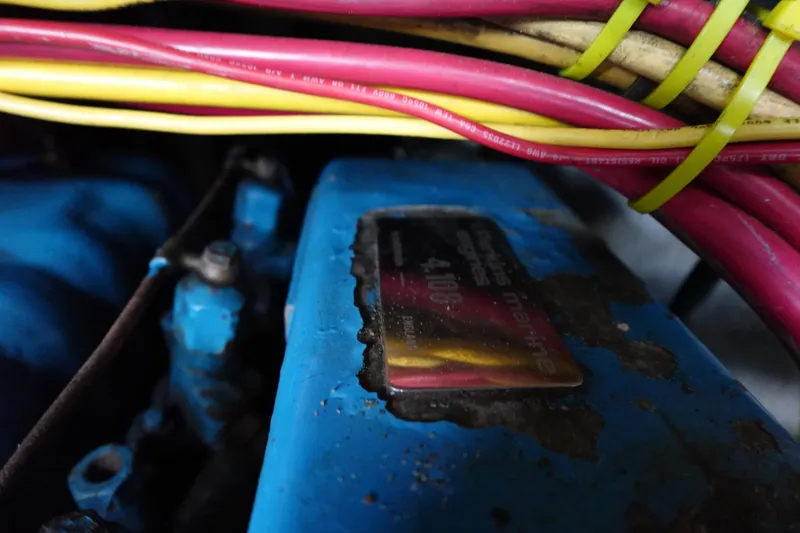 Slide: The Image of Close-up of a 1982 Morgan 383 engine with colorful wiring. - 29