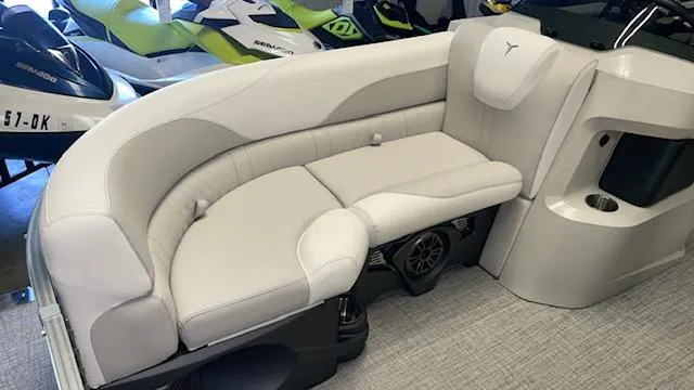 Slide: The Image of Luxurious seating on 2025 Tahoe LTZ 2385 QLS boat, featuring sleek design and comfort. - 13