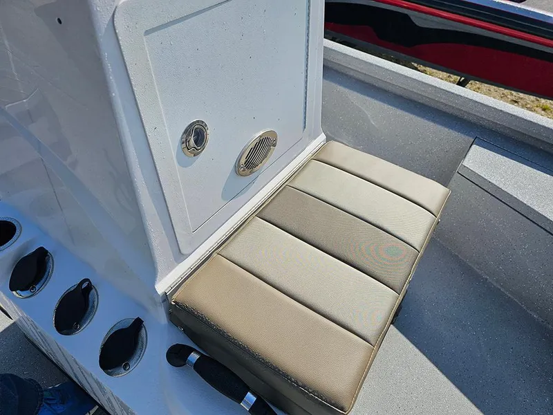 Slide: The Image of Vexus ACX 2000 boat seat and storage compartment, 2025 model, featuring rod holders. - 16