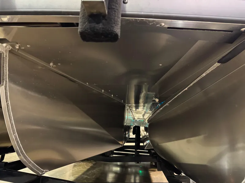 Slide: The Image of Underneath view of 2025 Premier 250 Solaris Rear Social pontoon boat. - 7