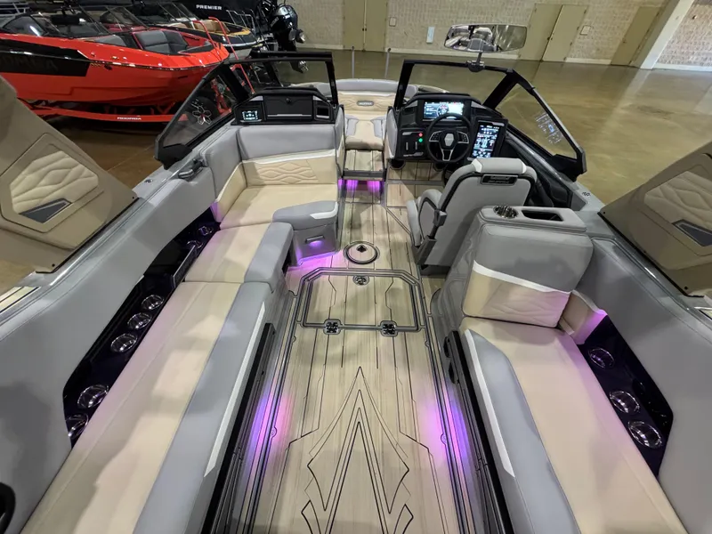 Slide: The Image of Luxurious 2025 Supra SL boat interior with modern seating and ambient lighting. - 21