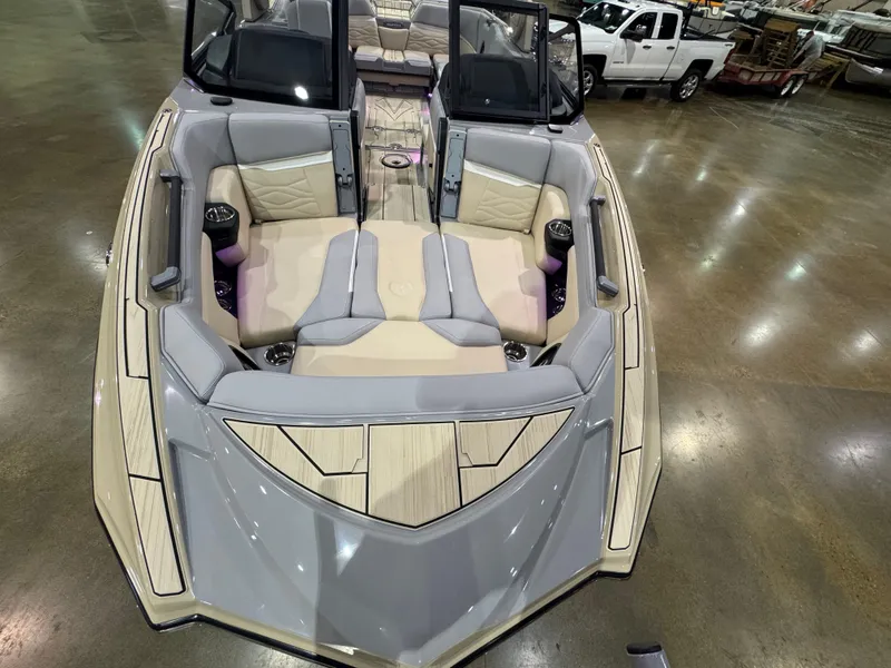 Slide: The Image of 2025 Supra SL boat interior with luxurious seating and modern design. - 40