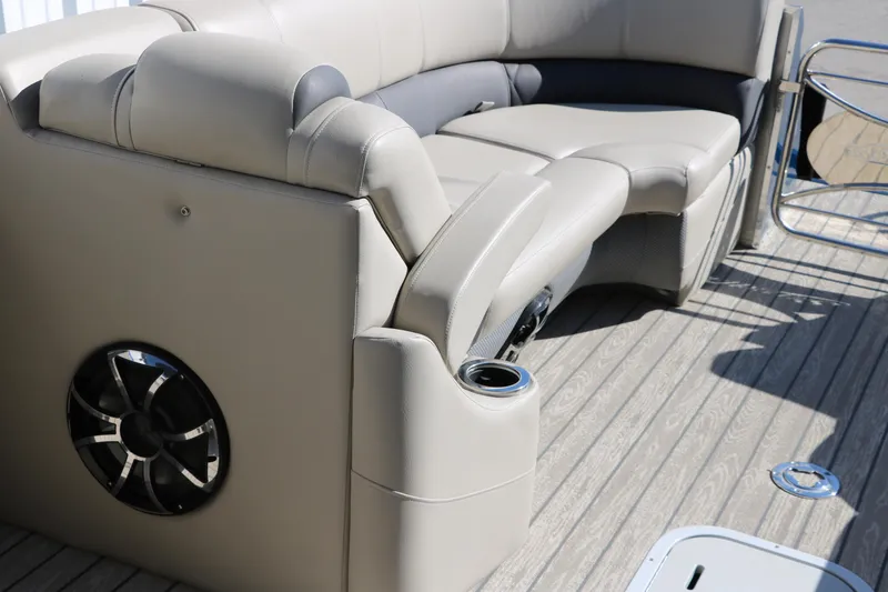 Slide: The Image of Luxurious seating on 2022 Silver Wave 2410 SW5 CLS pontoon boat with speaker and cup holder. - 35