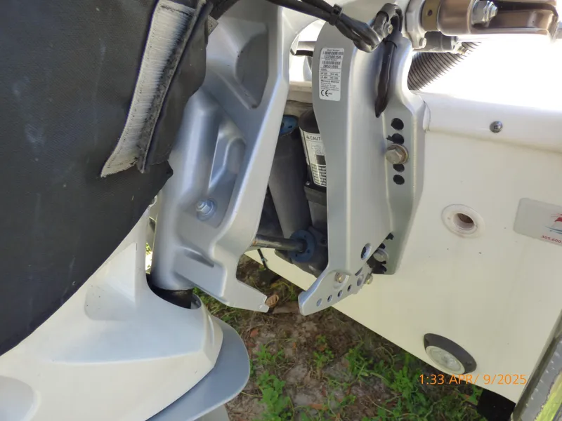 Slide: The Image of 2018 Boston Whaler 250 Outrage engine mount detail, showcasing mechanical components. - 20