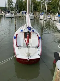 Slide: The Image of Hank Hinckley Great Harbor 26 Sloop, 2000 model, docked in a marina. - 13