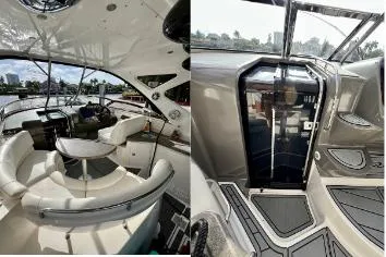 Slide: The Image of 2007 Regal Commodore 3760 IB yacht interior with plush seating and sleek cabin entrance. - 11