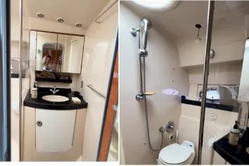 Slide: The Image of 2007 Regal Commodore 3760 IB bathroom with sink, mirror, shower, and toilet. - 16