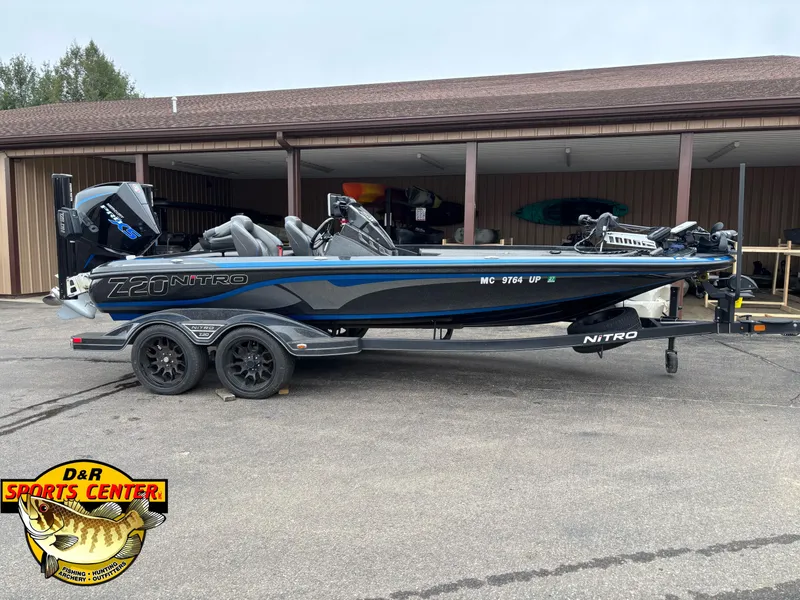 Slide: The Image of 2020 Nitro Z20 boat on trailer at D&R Sports Center. - 0