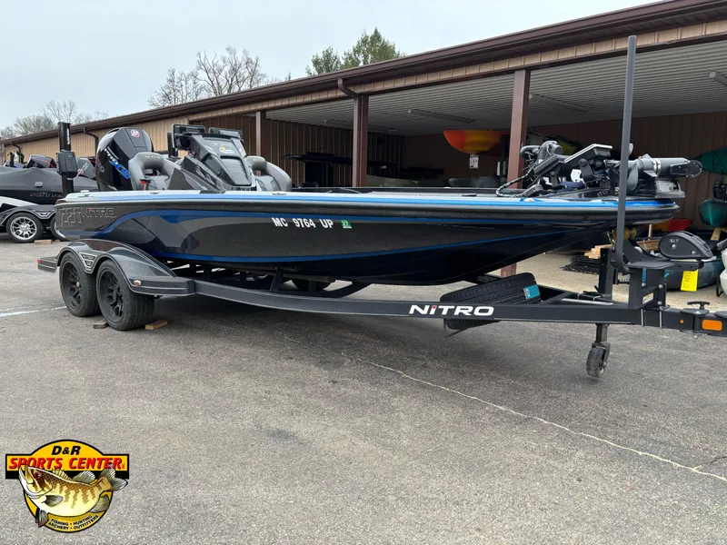 Slide: The Image of 2020 Nitro Z20 boat on trailer at D&R Sports Center. - 1