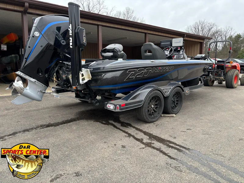 Slide: The Image of 2020 Nitro Z20 boat on trailer at D&R Sports Center. - 2