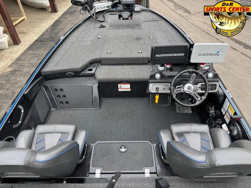 Slide: The Image of 2020 Nitro Z20 boat interior with dual seats, steering wheel, and navigation systems. - 5