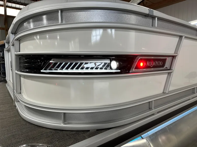 Slide: The Image of 2025 Godfrey AquaPatio 255 SFLW pontoon boat with sleek design and modern lighting. - 32