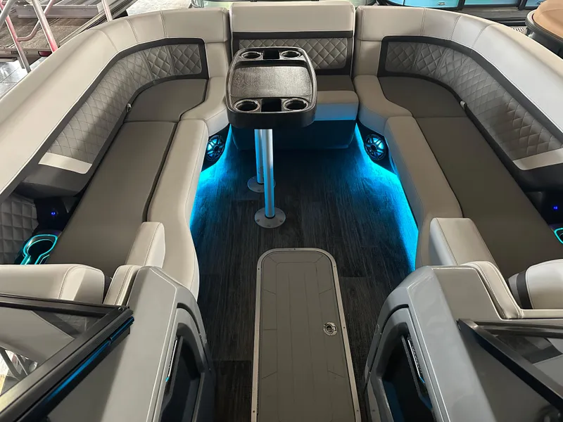 Slide: The Image of Luxurious interior of 2025 Godfrey AquaPatio 255 SFLW pontoon boat with LED lighting. - 45