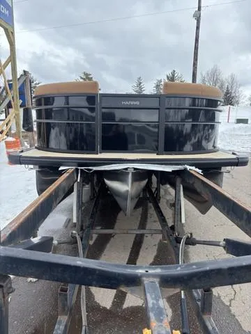 Slide: The Image of 2025 Harris CRUISER 230 SLDH pontoon boat on trailer, snowy background. - 3