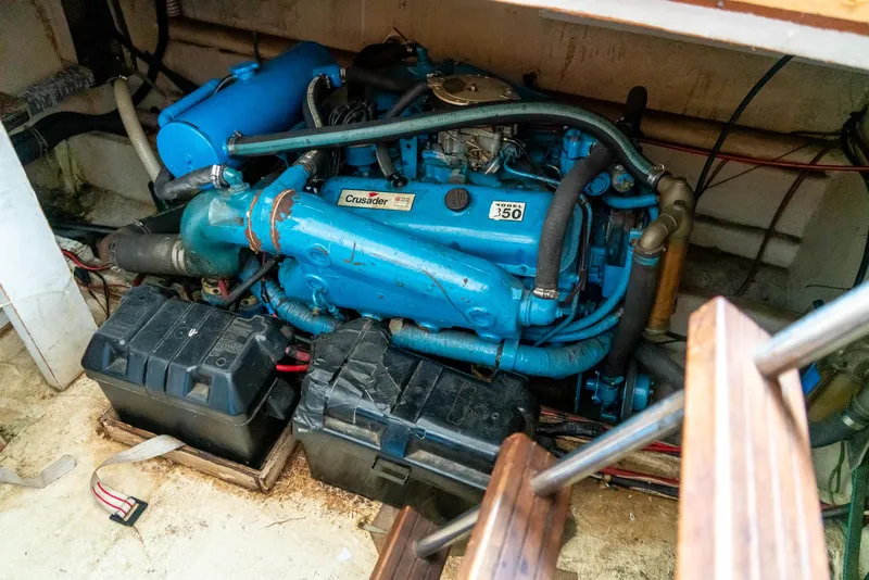 Slide: The Image of Engine compartment of 1985 Bluewater 46 Motor Yacht with Crusader engine. - 29