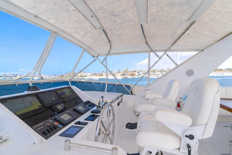 Slide: The Image of 2005 Ocean Alexander 548 Pilothouse helm with dual seats and navigation equipment. - 33