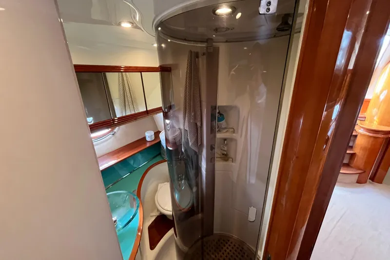 Slide: The Image of Luxurious bathroom in 2006 Azimut Atlantis yacht with modern shower and elegant fixtures. - 33