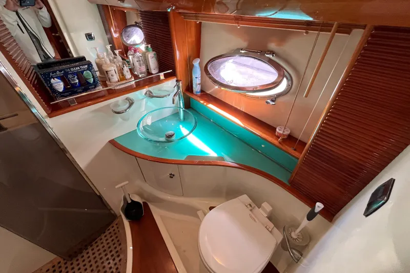Slide: The Image of Luxurious 2006 Azimut Atlantis yacht bathroom with modern fixtures and elegant design. - 37