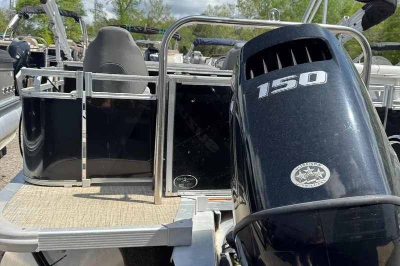 Slide: The Image of 2022 Tahoe Pontoon GT Fish with 150 HP engine, rear view. - 5