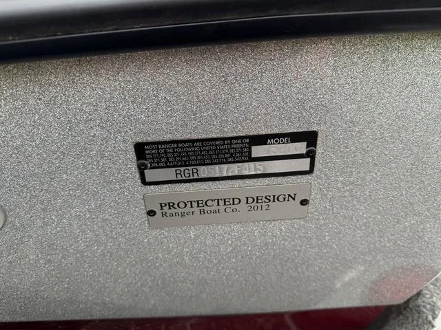 Slide: The Image of 2015 Ranger Z520C boat model plate with protected design label, silver finish. - 7