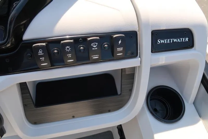 Slide: The Image of Control panel of 2025 Godfrey Sweetwater 2286 QS boat with labeled switches. - 20