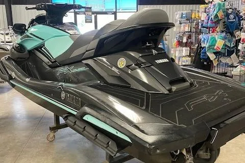 Slide: The Image of 2022 Yamaha WaveRunner FX Cruiser HO in showroom, showcasing sleek design and features. - 5
