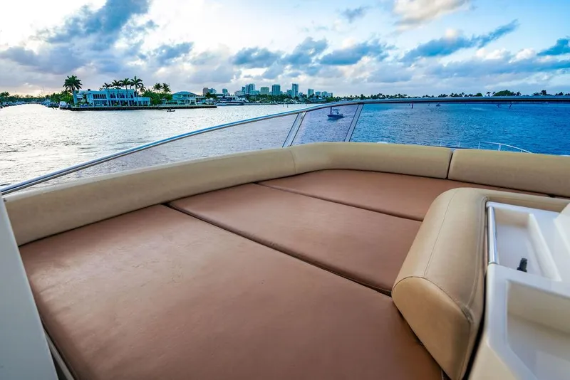 Slide: The Image of Luxurious Azimut 70 Fly yacht deck with scenic waterfront view, 2011 model. - 12