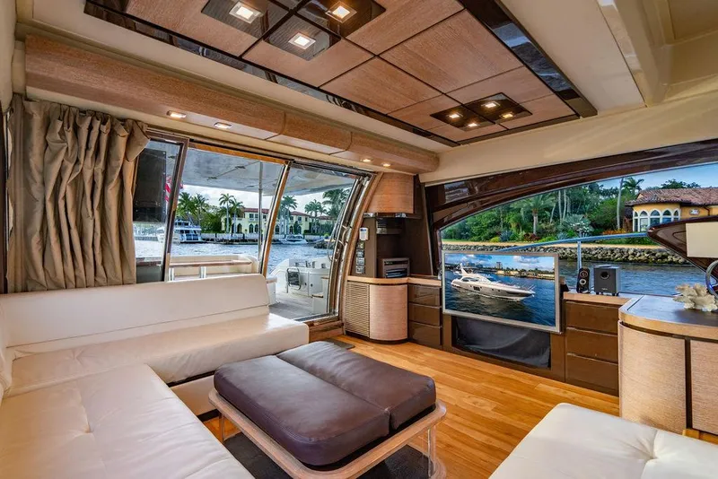 Slide: The Image of Luxurious interior of 2011 Azimut 70 Fly yacht with modern furnishings and scenic water view. - 28
