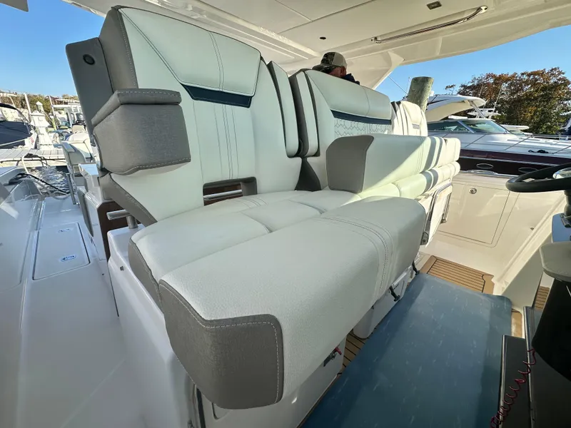 Slide: The Image of 2022 Tiara Yachts 43 LS interior seating, featuring luxurious, modern design and comfortable upholstery. - 34