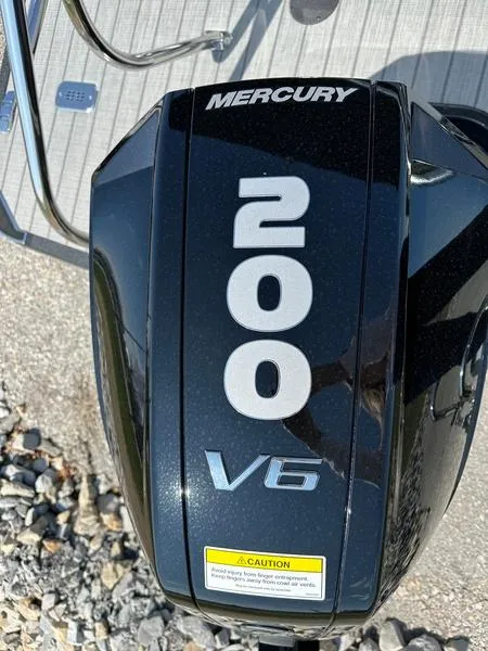 Slide: The Image of Mercury 200 V6 engine on 2023 Starcraft SLS-3 boat, top view. - 4