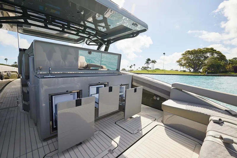 Slide: The Image of 2025 Midnight Express 52' Vitesse yacht interior with modern design and luxurious amenities. - 16