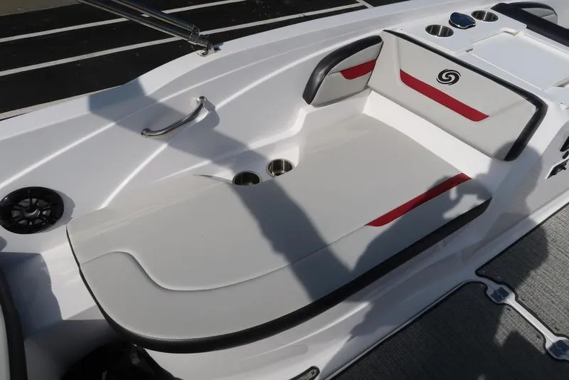 Slide: The Image of 2023 Hurricane SunDeck Sport 205 IO boat interior with seating and cup holders. - 14