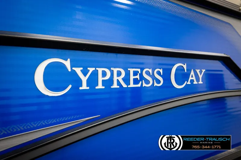 Slide: The Image of Blue 2018 Cypress Cay 233 Seabreeze boat with logo and contact details. - 40