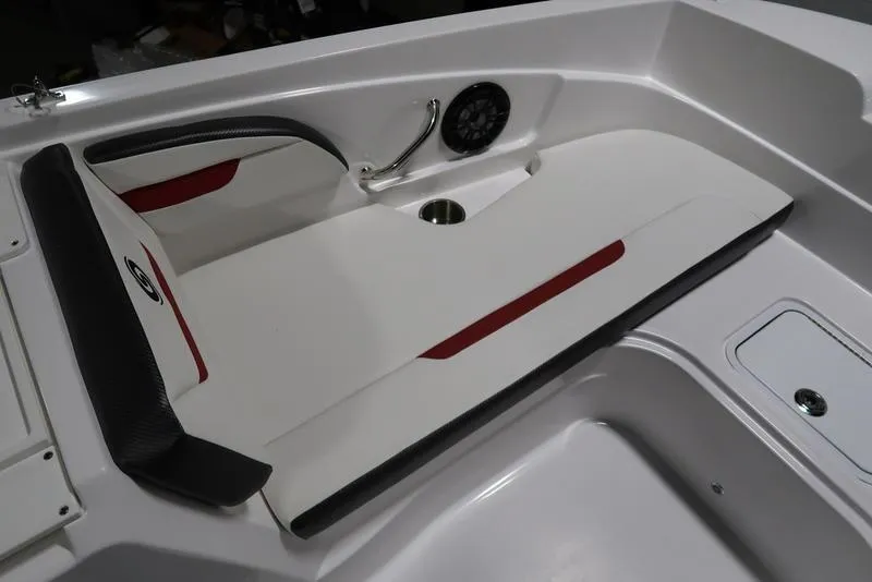 Slide: The Image of 2023 Hurricane SunDeck Sport 205 OB boat interior with seating and speaker. - 20