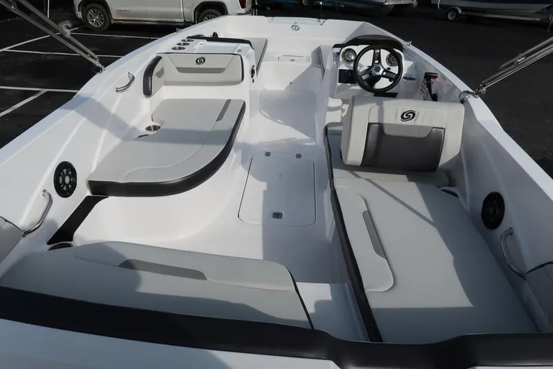 Slide: The Image of 2023 Hurricane SunDeck Sport 205 OB boat interior with spacious seating and modern design. - 39