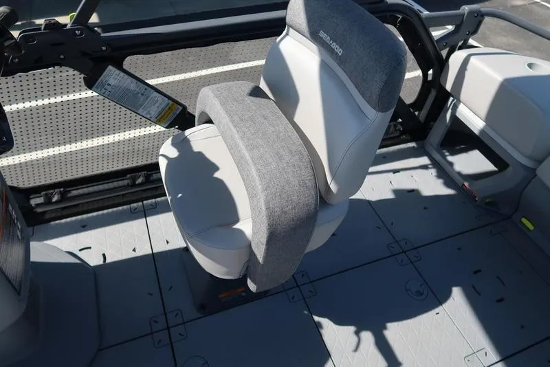 Slide: The Image of 2023 Sea-Doo Switch® Sport 21-230 hp boat seat with gray upholstery and modern design. - 46